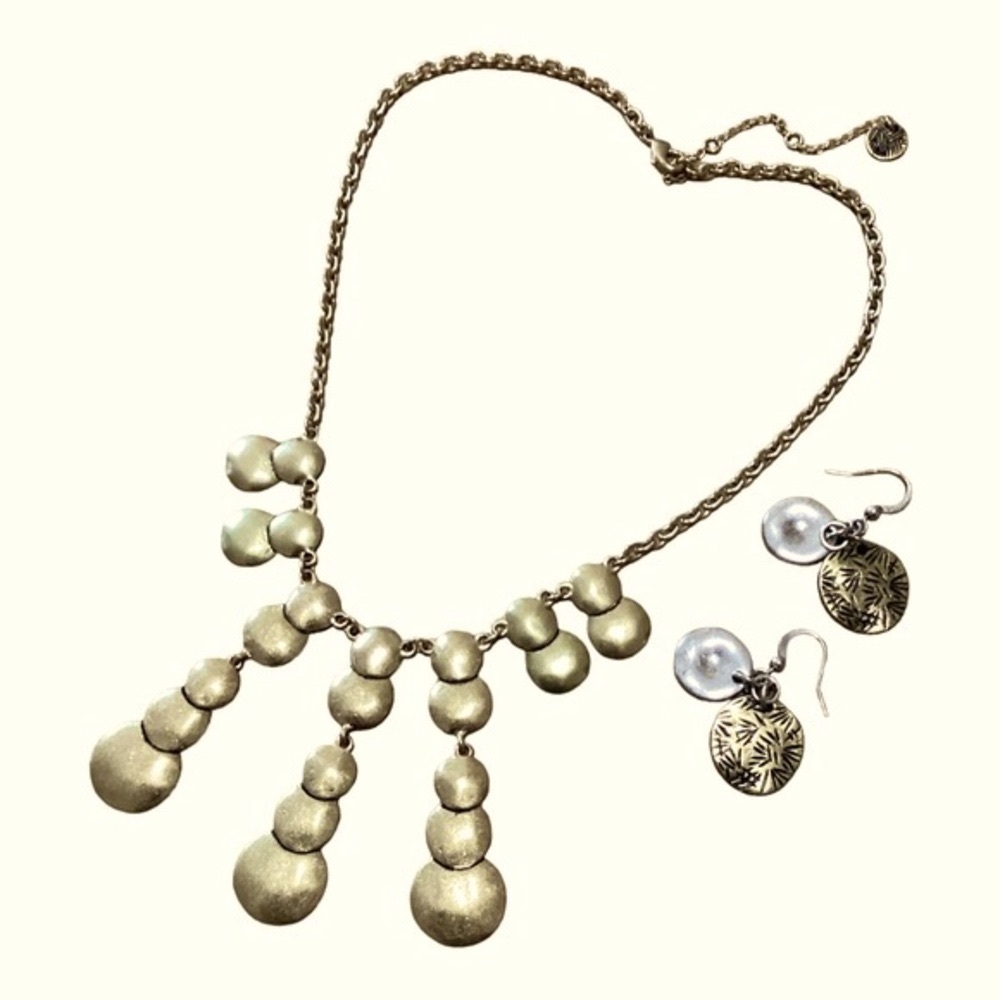 The Sak Gold Tone Black Weave Pattern Aztec Style Coin Drop Statement Necklace - Picture 5 of 10